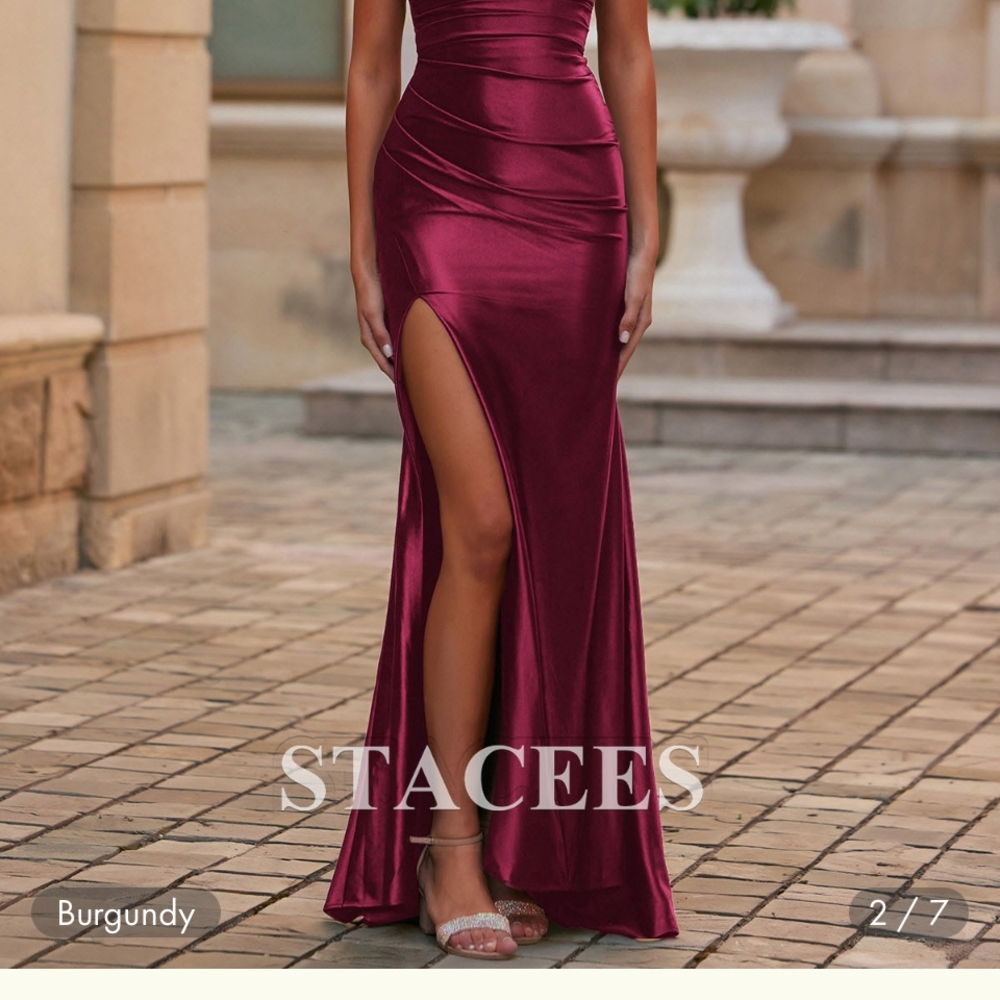 Burgundy Satin Evening Gown